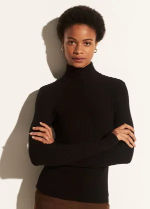 Vince - Ribbed Half Zip Turtleneck in Black